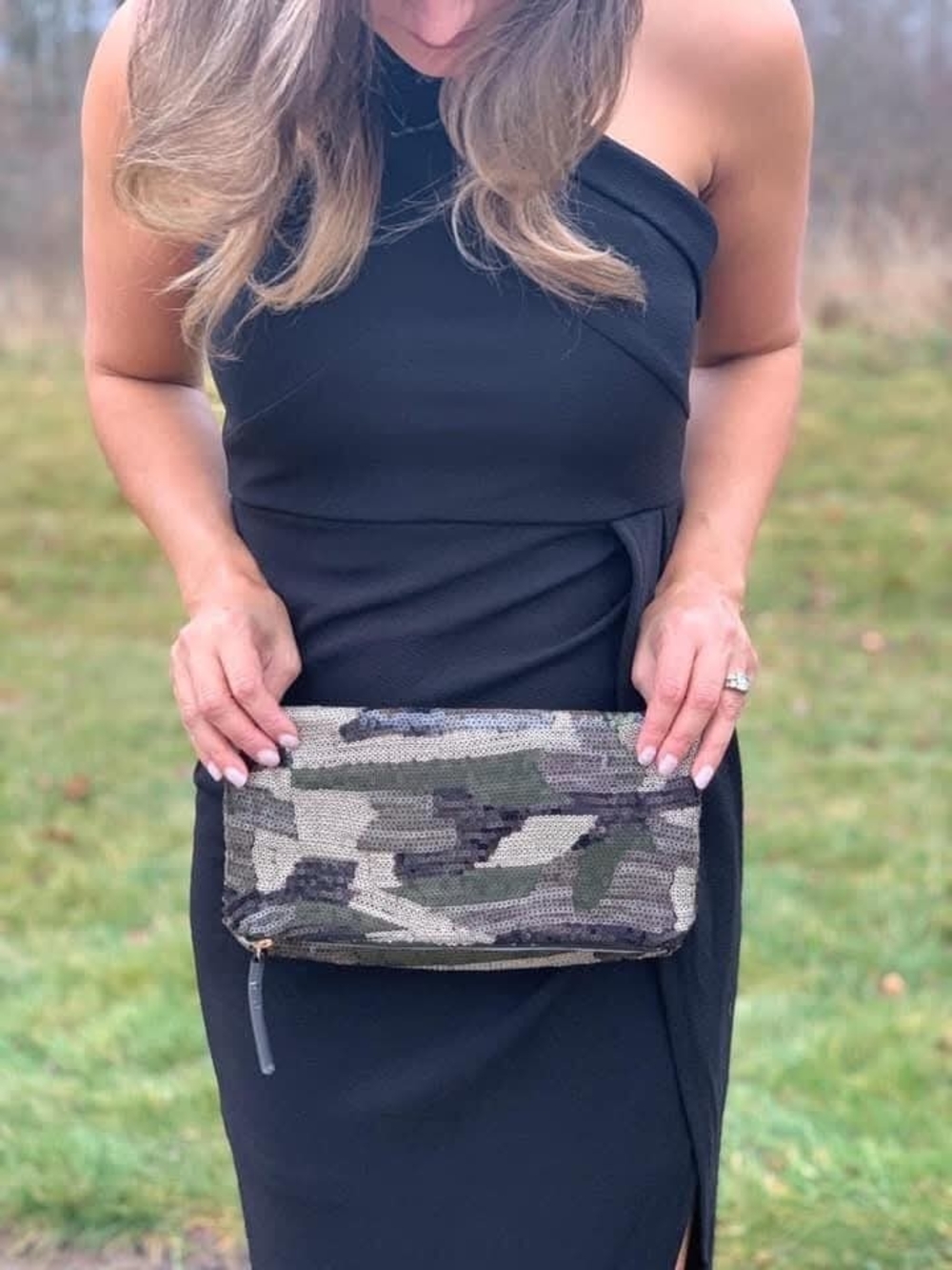 Camouflage Sequin Clutch Bag - Green Camo Stella & Dot Margeaux Clutch NIB